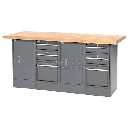Global Industrial Workbench w/ Maple Square Edge Top, 6 Drawers & 2 Cabinets, 72inWx30inD, Gray 239159